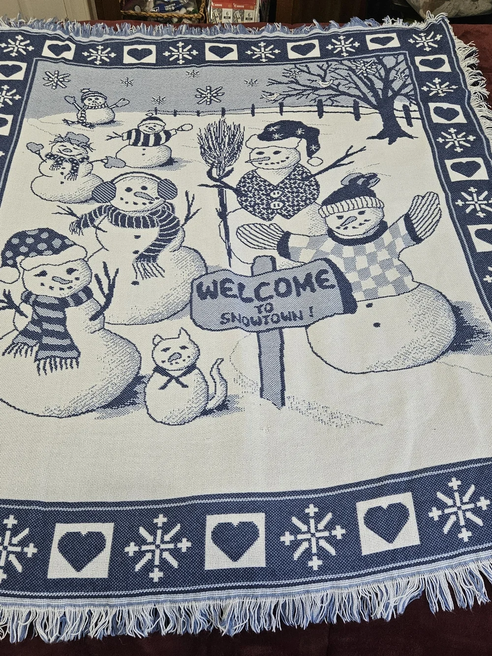 Welcome to Snowtown Blue & White Holiday Throw Blanket